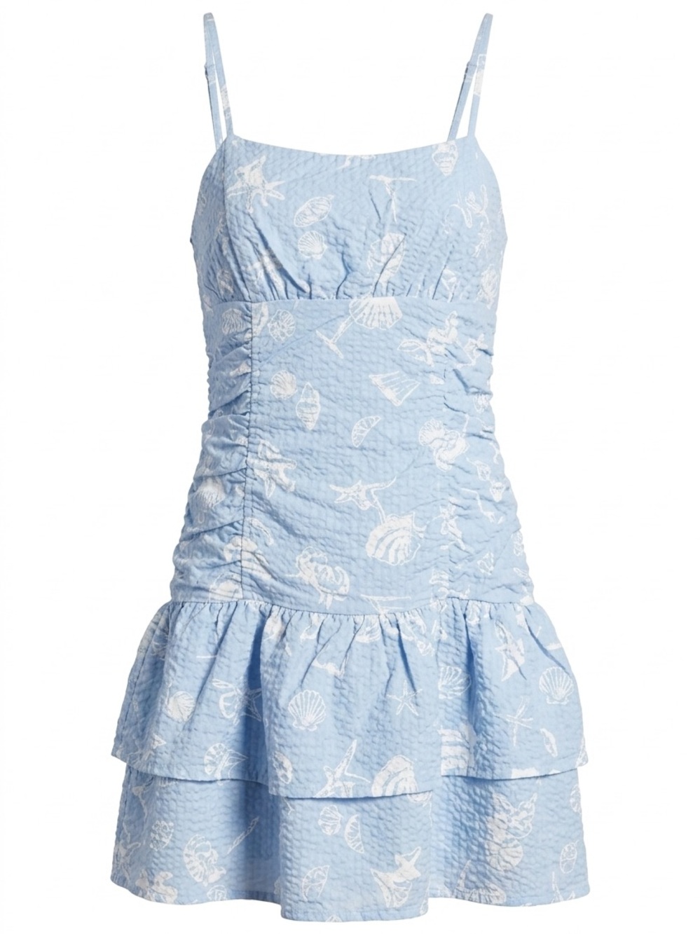 art class Light Blue and White Seashell Tiered Sundress
